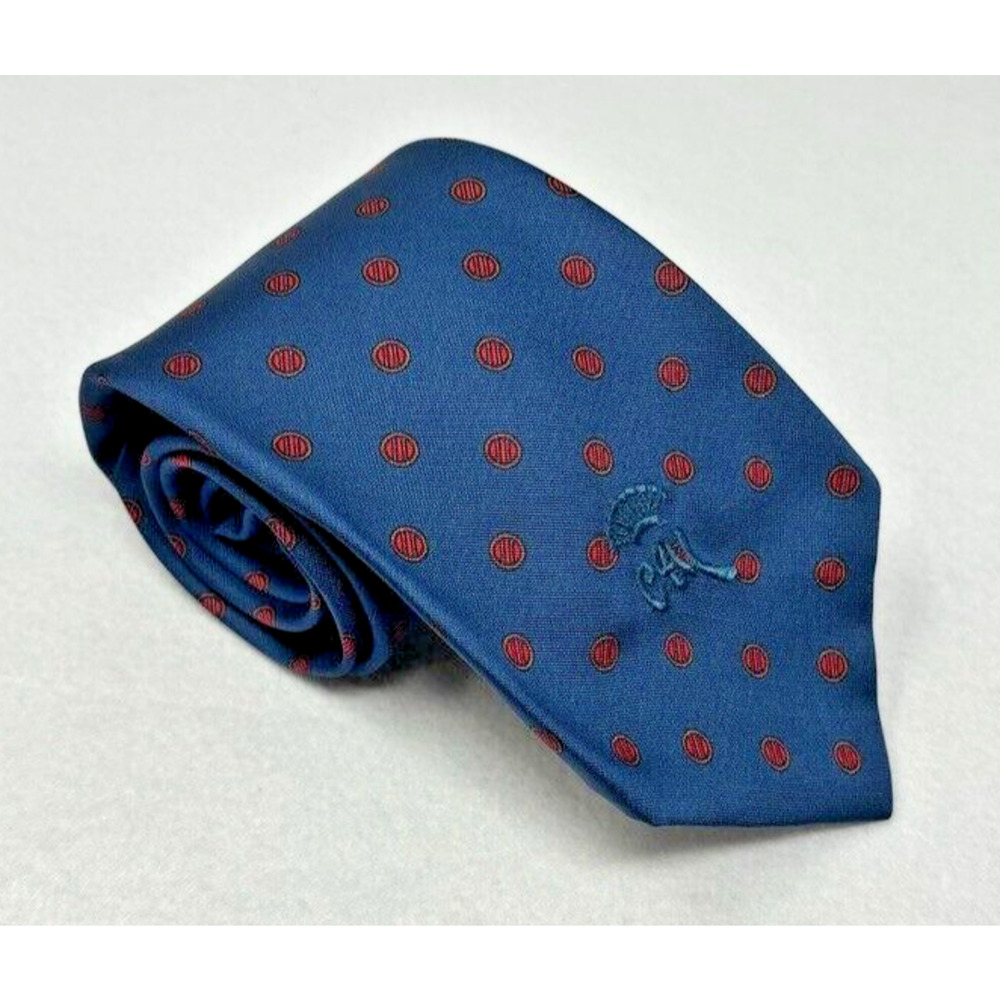 70s Vintage Countess Mara Mens Silk Tie Circle Dot Pattern Blue‎ Red 56" x 3"